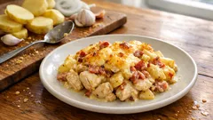 Smetanové brambory s kuřecím z jednoho plechu: krémová večeře bez práce