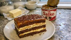 Karamelová buchta se Salkem a BeBe sušenkami: vrstvený moučník, který se krájí jedna radost