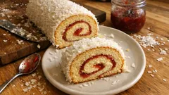 Kokosová roláda jako z cukrárny: nadýchaný piškot, džem a jemný pudinkový krém