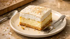 Slzy anděla: tvarohový koláč se sněhovou čepicí, který po vychladnutí „slzí“