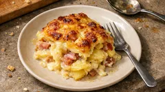 Prezidentské brambory s hermelínem: krémové zapečené brambory se slaninou