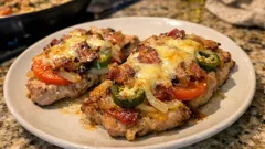 Farmářské obložené kotlety z trouby: šťavnaté vepřové se slaninou a sýrem