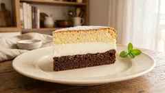 Tříbarevné tvarohové řezy na plech: kakaový základ, krém a piškot