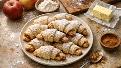 Domácí rohlíčky s marmeládou posypané cukrem na talíři