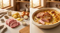 Vepřové kotlety z jednoho pekáče: zapečené brambory ve smetaně